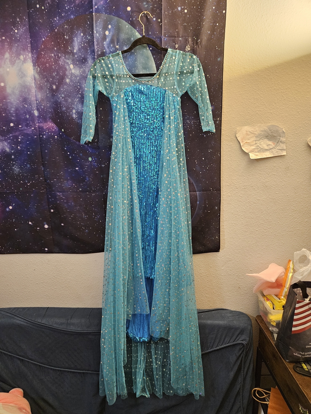 New Disney Frozen Elsa Cosplay Princess Gown Costume Cape Size 130